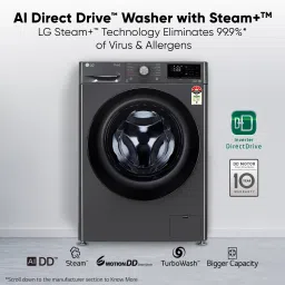 lg 7 kg 5 star AI Direct Drive Washer with Steam and ThinQWi-Fi Enabled Fully Automatic Front Load with In-built Heater Grey image 3