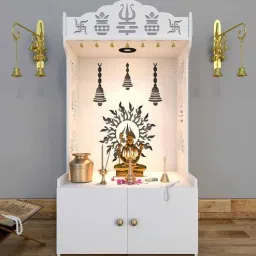 homscape Surya Chakra Mdf Wood Temple With Spacious Shelf Inbuilt Focus Light White-picture-36