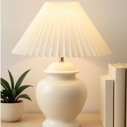 homesake Ceramic Table Lamp with White Pleated Shade, Modern Bedside & Living Room Light Table Lamp-picture-2