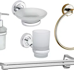 Premium Stainless Steel, Aluminium Bathroom Set (Pack of 5) Soap Case, Toothbrush Holder and Soap Dispenser, Towel Ring, Towel Rack Silver Towel Holder-image-19