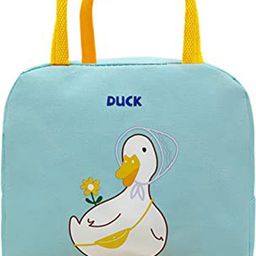 house of quirk Reusable Lunch Bag Tote Bag for School Picnic Office Outdoor Gym-Blue Cute Duck Waterproof Lunch Bag-picture-32