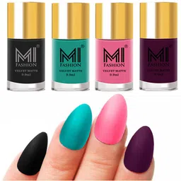 MI FASHION Set of Velvet Matte Nail Polish 9.9 ml Each -Black 05 - Sky Blue 06 - Baby Pink 07 - Purple 29-image-39
