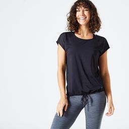 domyos Women Sports Gym T-shirt Loose Fit - Black-picture-6
