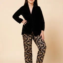 PICCOLO Girls Velvet Blazer With Printed Silk Trousers & Belt-image-54