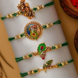 eCraftIndia Pack of 4 Designer Rakhis and Roli Chawal Pack-image-33