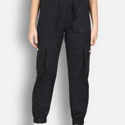 Cutiekins Girls Black High-Rise Cargos Trouser-picture-13