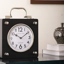 Decor de Maison Silver Toned & White Printed Round Contemporary Metal Table Clock-image-25