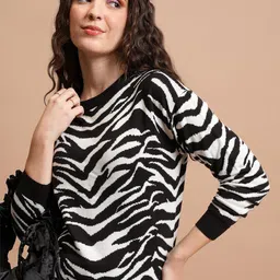 Tokyo Talkies Black Animal Printed Acrylic Pullover Sweater-picture-33
