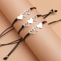 Yellow Chimes Women Set Of 3 Black & Silver-Toned Heart Design Wraparound Bracelet-image-70