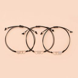 Yellow Chimes Women Set of 3 Black & Silver-Toned Threaded Heart Dajayn Bracelets-51