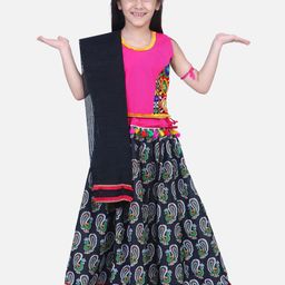 BownBee Girls Pink & Black Printed Lehenga Choli Set-picture-7