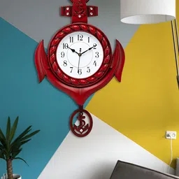 Attractionz Red & White Textured Analogue Contemporary Wall Clock-10