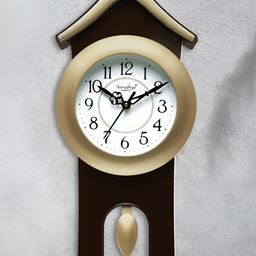 Attractionz Gold-Toned & White Textured Contemporary Round Shaped Pendulum Wall Clock-picture-38
