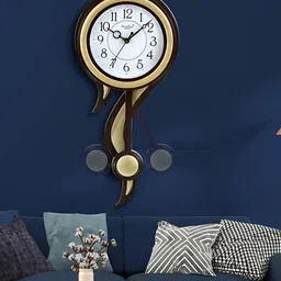 Attractionz Gold-Toned Round Contemporary Analogue Wall Clock-image-36