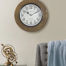 Aapno Rajasthan Gold-Toned Textured Round Analogue Wall Clock-21