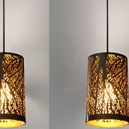 Whiteray Black & Gold-Toned 2 Pieces Metal Printed Ceiling Lamps-7