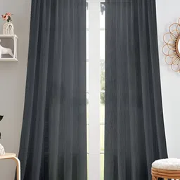 Cortina Black 2 Pieces Eyelet Linen Long Door Curtain-29