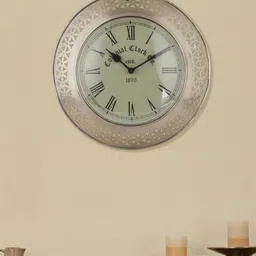 Fabindia Silver-Toned & Black Textured Contemporary Wall Clock-45