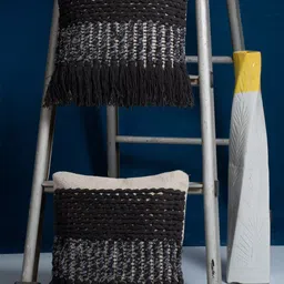 HOSTA HOMES Black Set of 2 Striped Hand Crafted Square Cushion Covers-41