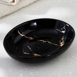 Home Centre Aubree Vince Black & Gold Toned Printed Ceramic Soap Dish-26