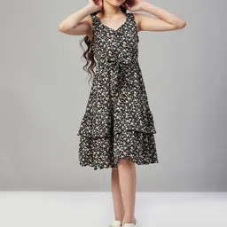 Stylo Bug Girls Floral Printed Layered Fit & Flare Dress-picture-17