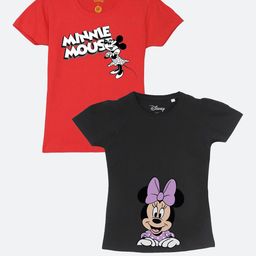 YK Disney Girls Pack Of 2 Red & Black Printed Puff Sleeves Pure Cotton T-shirt-20