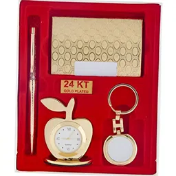 INTERNATIONAL GIFT 4-Pcs Brass Pen Card Holder Watch And Key Ring With Beautiful Pack-image-78