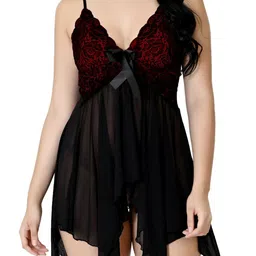 Fihana Self Design Net Baby Doll with Briefs image 2