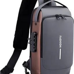 Grey, Brown Men & Women Shoulder Bag Sling Backpack with USB and Anti-Theft Lock-image-10
