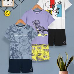 HELLCAT Pack Of 3 Boys Printed T-shirts With Shorts-33