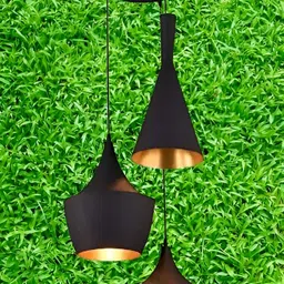 Whiteray Black & Gold-Toned Textured Quirky Bell Shaped Ceiling Lamp image 2