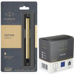 Vector Gold GT Fountain Pen with Blue Quink Ink Bottle-image-6