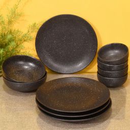 aakriti art creations Starry Night Black Ceramic 10 Pcs Dinner Set-picture-34