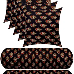 5 Cushion And 2 Microfibre Floral Bolster Pack of 7-image-66