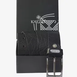 KAEZRI Men Black Textured Leather Belt-image-48