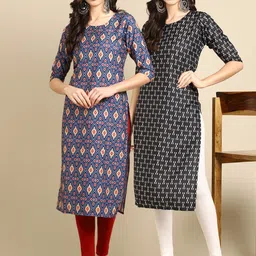 KALINI PACK OF 2 Women Ethnic Motifs Printed Block Print Handloom Crepe Kurta-image-86
