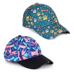 Knotyy Unisex Blue & Yellow Set of 2 Printed Snapback Cap-image-56