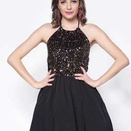 Sera Black Embellished Halter Neck Dress-image-78
