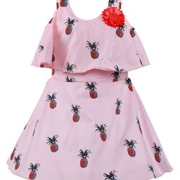 Wish Karo Kids Girls Pink Floral Layered Sleeveless  A-Line Dress-image-12