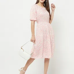 Crimsoune Club Pink & White Animal Printed Midi Fit & Flare Dress-picture-14