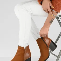 MISEEN Women Textured Round Toe Block Heeled Regular Boots-19