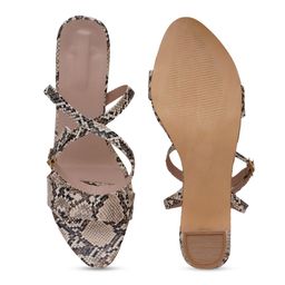 Misto Cream-Coloured & Black Printed Party Block Sandals image 4