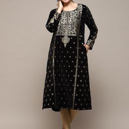 Biba Ethnic Motifs Embroidered Cotton A-Line Kurta-image-87