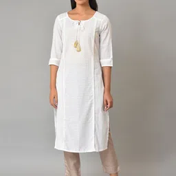 AURELIA Geometric Printed Tie-up Neck Panelled Pure Cotton Kurta-58