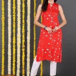 AHIKA Quirky Printed Keyhole Neck Kurta-image-32
