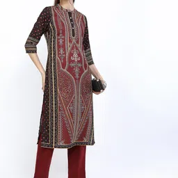 Vishudh Women Maroon & Black Ethnic Motifs Kurta-picture-32