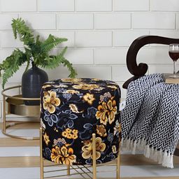 Shadowkart Navy Blue & Brown Wooden Pouffes Sitting Mudda Ottoman-10
