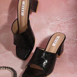 ELLE Women Black Block Mules-48