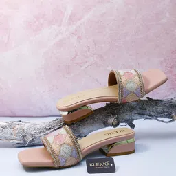 KLEXIO Printed Party Block Mules-50