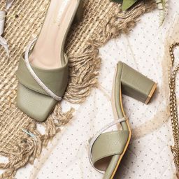 DressBerry Open Toe Embellished Block Mules-30